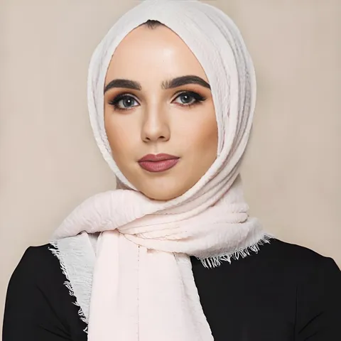 Solid Color Minimalist Crinkle Cotton Linen Feel Fringe Edge Women Scarf Versatile Lightweight Shawl Headscarf