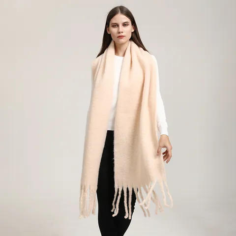 Winter Thickened Warm Imitation Cashmere Scarf Solid Color Long Tassels Shawl Fashion Neck Scarf For Women