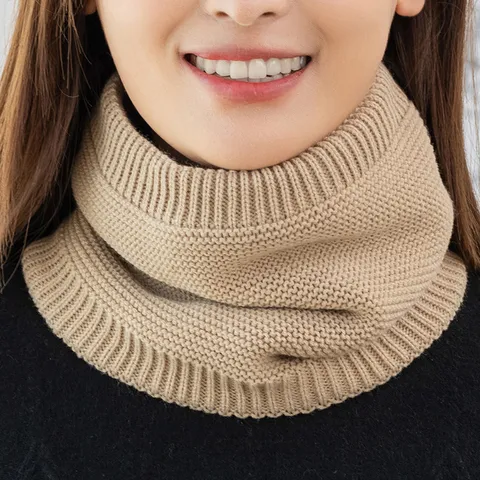Winter Thickened Knitted Neck Warmer Solid Color Fleece Lined Scarf Unisex Warm Pullover Neck Gaiter For Cold Weather