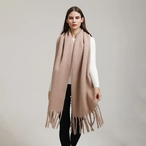 Winter Thickened Warm Imitation Cashmere Scarf Solid Color Long Tassels Shawl Fashion Neck Scarf For Women