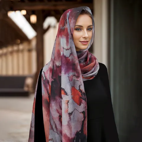 Fashion Digital Printed Chiffon Scarf Women High-End Satin Print Shawl Soft Breathable Long Scarves Daily Commute Accessories