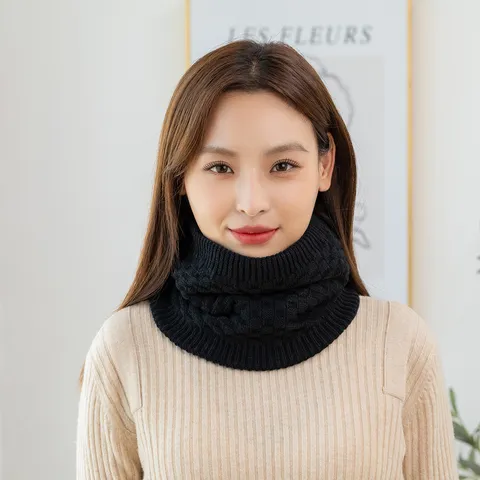 Winter Thermal Neck Warmer Unisex Knitted Fleece Thickened Neck Gaiter Outdoor Cycling Windproof Scarf