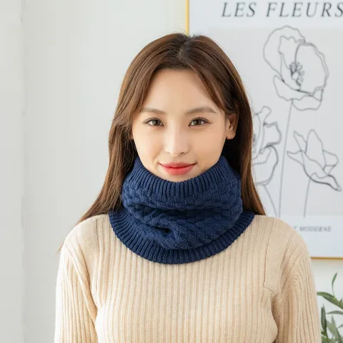 Winter Thermal Neck Warmer Unisex Knitted Fleece Thickened Neck Gaiter Outdoor Cycling Windproof Scarf