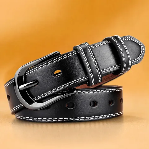 Ceinture Cuir PU Décontractée pour Femmes Boucle Ardillon Ajourée Minimaliste Polyvalente Couleur Unie pour Jeans