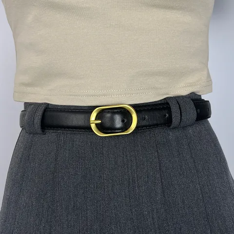 Women's Retro PU Leather Belt Fashion Casual Simple Dress Jeans Belt With Gold Oval Metal Buckle Daily Waistband