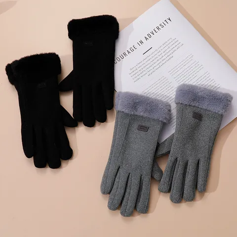 Gants Tricotés Chauds d'Hiver pour Femmes Écran Tactile Épaissis Plus Velours Coupe-vent Gants Thermiques de Cyclisme en Plein Air