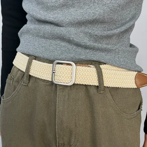 Ceinture en Toile Tissée Pour Hommes Femmes Unisexe Décontracté Mode Boucle Métallique Ceinture Tressée Extensible