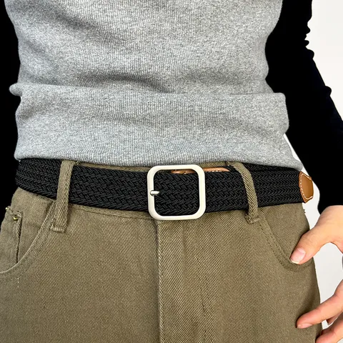 Ceinture en Toile Tissée Pour Hommes Femmes Unisexe Décontracté Mode Boucle Métallique Ceinture Tressée Extensible