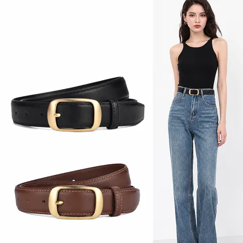Ceinture en Cuir Véritable pour Femme Mode Décontracté Boucle Ardillon Métal Vintage Bande Taille