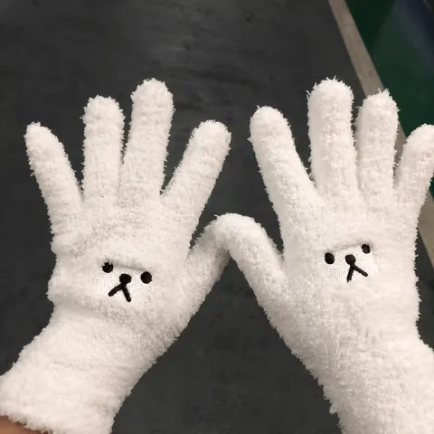 Gants Tactiles Chaudes en Peluche d'Hiver pour Femmes Mignon Ours Imprimé Acrylique Tricoté Coupe-Vent Cyclisme