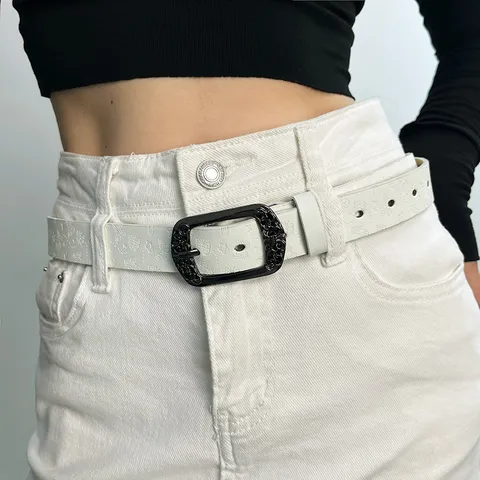 Ceinture Rétro en Cuir PU pour Femmes Boucle Ardillon en Métal Motif Floral Gaufré Ceinture de Taille Mode Décontractée pour Jeans