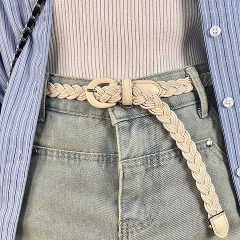 Ceinture Fine Tressée en Cordon Cire Vintage Décontracté pour Femmes Rétro Taille avec Boucle à Ardillon en Métal pour Jean Robe Accessoires de Mode