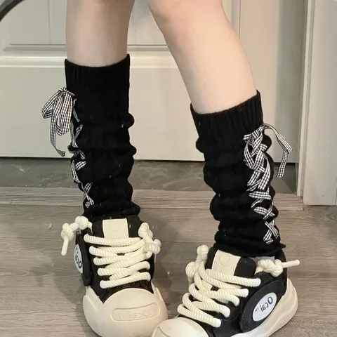 Jambières Tricotées Douces Style JK pour Femmes Chaussettes Empilées avec Nœud