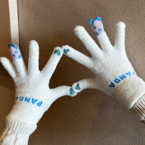 Gants Tricotés Chauds d'Hiver pour Femmes Écran Tactile Mignon Dessin Animé Panda Acrylique Coupe-vent Gants Thermiques