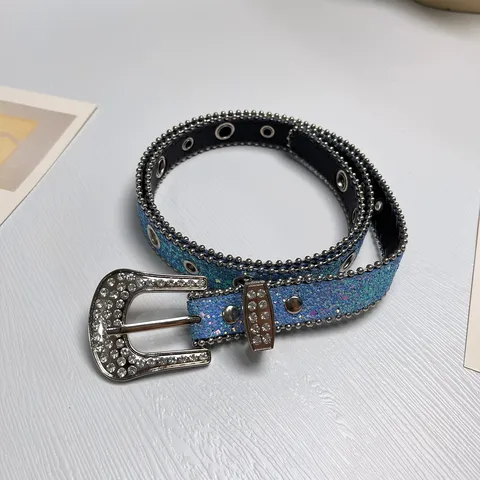 Ceinture Strass Femme Cuir PU Sequins Boucle Cristal Scintillante Ceinture Taille Mode Casual Jeans Robe Ceinture Accessoire