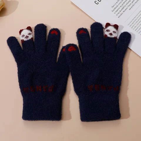 Gants Tactiles de Dessin Animé de Panda Mignon pour Femmes Hiver Chaud Tricot Mitaines Cyclisme en Plein Air Vêtements de Main