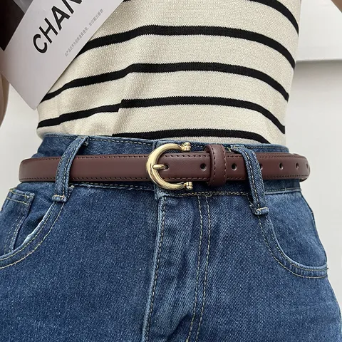 Women Minimalist Retro Leather Belt Elegant Gold Metal Horseshoe Buckle Casual Jeans Waist Belt Fashion Accessories