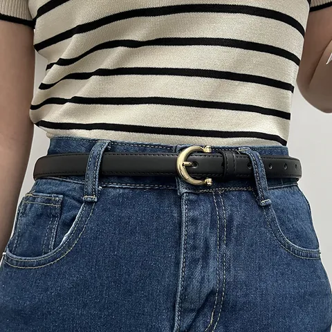 Women Minimalist Retro Leather Belt Elegant Gold Metal Horseshoe Buckle Casual Jeans Waist Belt Fashion Accessories