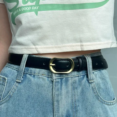 Ceinture en Cuir Décontractée pour Femmes Boucle Ardillon en Métal Vintage Minimaliste Ceinture de Taille Mode pour Jeans