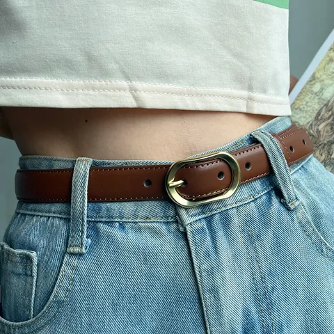 Ceinture en Cuir Décontractée pour Femmes Boucle Ardillon en Métal Vintage Minimaliste Ceinture de Taille Mode pour Jeans