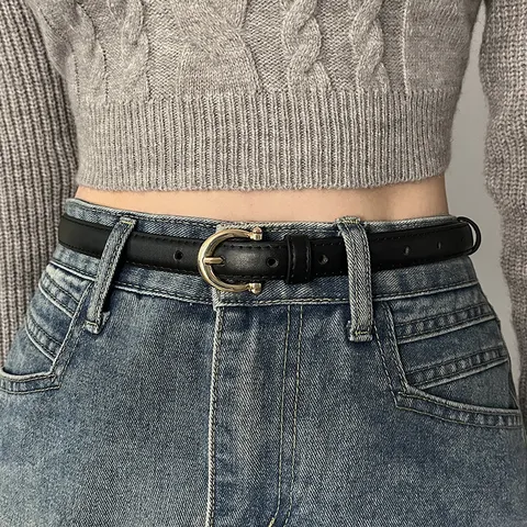 Ceinture en Cuir PU Mode Casual pour Femme Homme Avec Boucle Ardillon en Métal Doré Sangle Fine