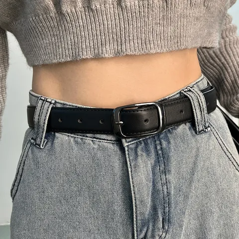 Ceinture en Cuir PU Rétro avec Boucle Ardillon pour Femmes Décontractée Polyvalente Fine Bande de Taille pour Jeans Accessoires de Mode