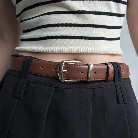 Ceinture Cuir PU Décontractée pour Femme Vintage Boucle Métallique Ceinture Ajustable pour Jeans Robe Accessoires Mode Quotidien