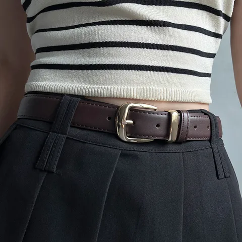 Ceinture Cuir PU Décontractée pour Femme Vintage Boucle Métallique Ceinture Ajustable pour Jeans Robe Accessoires Mode Quotidien
