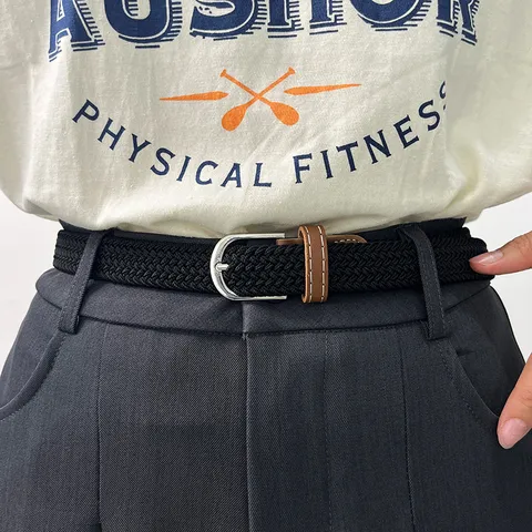 Ceinture Élastique Tissée en Toile Décontractée Unisexe Boucle en Métal Ceinture de Mode Quotidienne pour Hommes Femmes