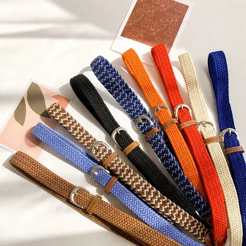 Ceinture Tissée en Toile pour Femmes Vintage Décontractée Élastique avec Boucle en Métal pour Jeans et Robe