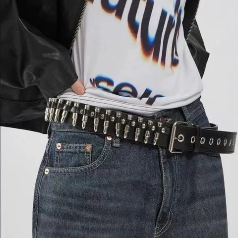 Ceinture en Similicuir Style Punk Unisexe Avec Rivets en Métal Noire Gothique Y2K Bande de Taille Cool Streetwear Pour Jean