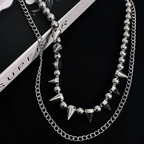 Punk Metal Pants Chain Double Layer Beaded Rivet Hip Hop Streetwear Waist Chain Trouser Chain Wallet Chain For Men Women