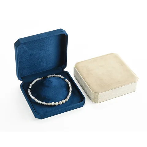 Boîte à Bijoux en Velours Octogonale à Coins Coupés avec Charnière Étui de Rangement pour Collier Organisateur de Présentoir à Bagues Boîte Cadeau