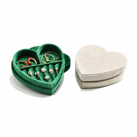 Portagioie in Velluto a Forma di Cuore Custodia per Anelli Organizer Portatile per Piccoli Orecchini Scatola Espositiva per Donne Ragazze