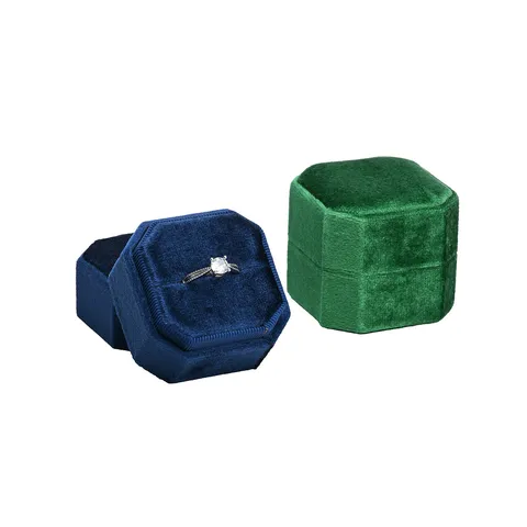 Boîte à Bague Octogonale en Velours de Luxe Boîte de Rangement pour Bague de Fiançailles Emballage de Bijoux Boîte Cadeau