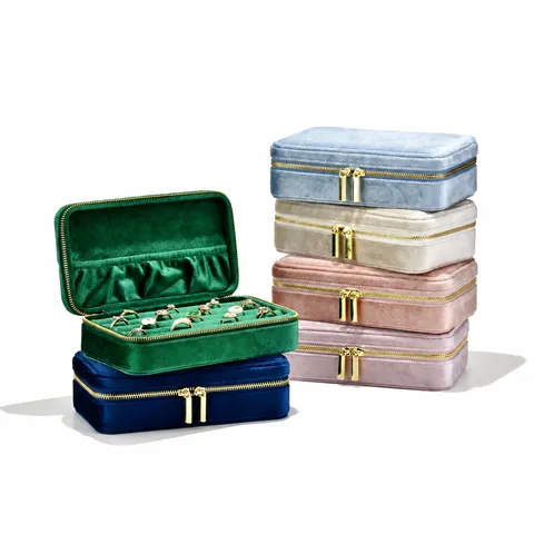 Boîte à Bijoux Portable en Velours Voyage Anneau Rangement Organisateur Fermeture Éclair Petite Vitrine Pour Boucles d'Oreilles Anneaux Collier Cadeaux