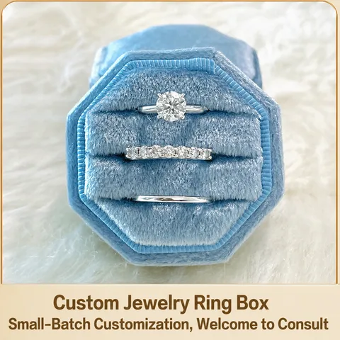 Boîte à Bagues Octogonale en Velours de Haute Qualité Fentes Multiples Support de Présentation d'Emballage de Bijoux pour Cadeau de Proposition de Mariage
