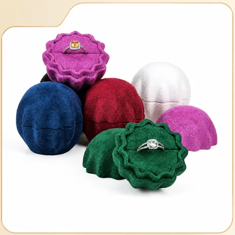 Creative Egg Shaped Ruffled Velvet Ring Box Jewelry Storage Case Portable Ring Display Box For Wedding Gift Women Jewelry