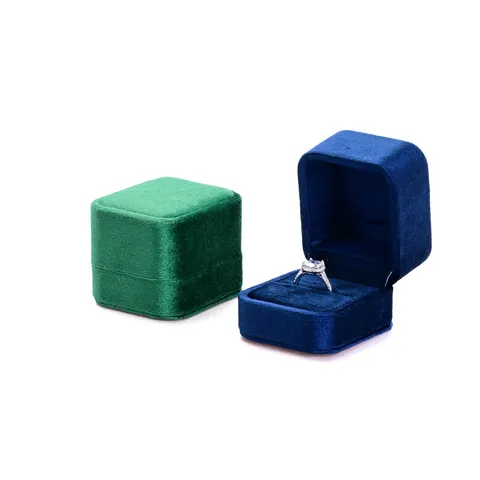 Boîte à Bijoux en Velours Minimaliste Coin Arrondi Boîte de Rangement pour Bague Simple Double pour Demande en Mariage Fiançailles