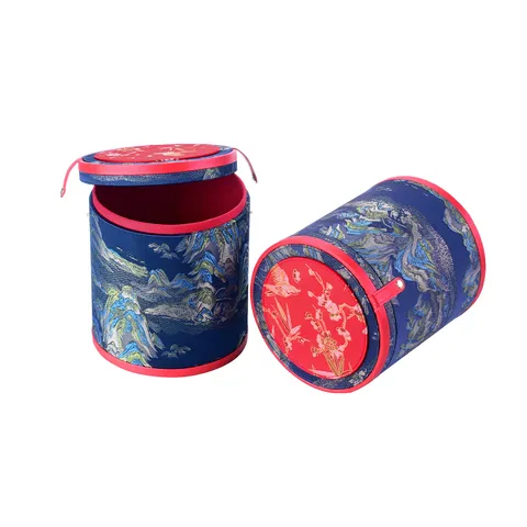 Chinese Style Vintage Round Jewelry Storage Box Brocade Fabric Gift Packaging Box Wedding Storage Container