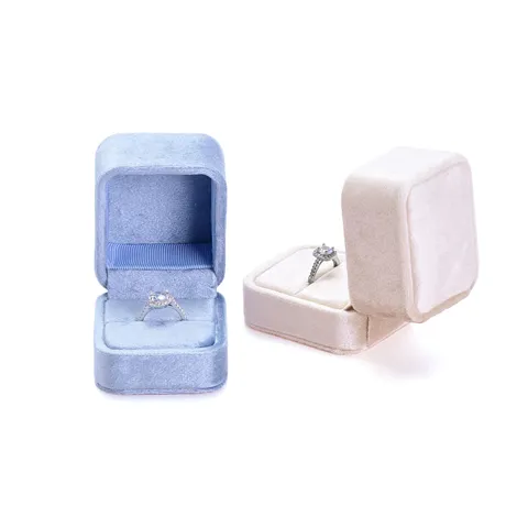 Boîte à Bijoux en Velours Minimaliste Coin Arrondi Boîte de Rangement pour Bague Simple Double pour Demande en Mariage Fiançailles