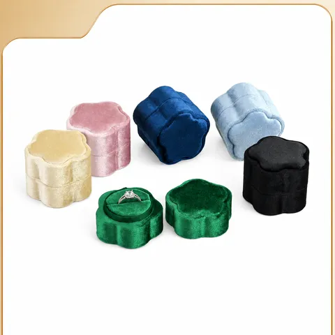 Velvet Ring Box Five-Petal Flower Ring Storage Box Proposal Wedding Ring Holder Velvet Jewelry Packaging Box