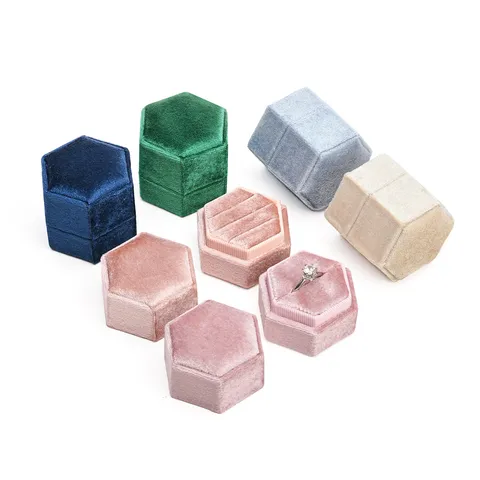 Boîte à Bagues en Velours Hexagonale Moyenne Haute Et Basse Boîte à Double Bague Boîte de Rangement de Bijoux en Velours Boîte Cadeau