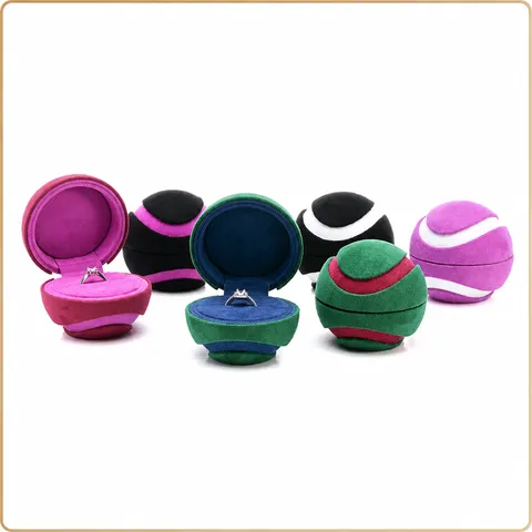 Tragbare Kugelförmige Samt Ringbox Farbblock Antrag Ring Aufbewahrung Etui Schmuck Organizer Ring Display Box