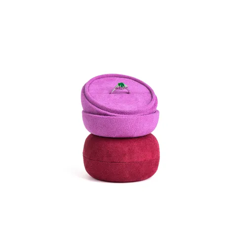 Mini Boîte à Bagues en Velours Portable Boîte de Rangement pour Bague de Fiançailles en Flanelle Ronde Emballage de Bijoux Vitrine Cadeau
