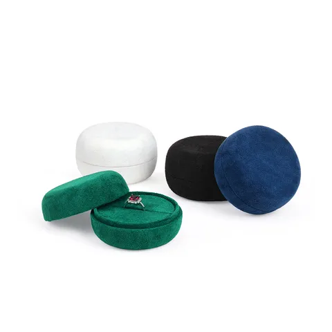 Mini Boîte à Bagues en Velours Portable Boîte de Rangement pour Bague de Fiançailles en Flanelle Ronde Emballage de Bijoux Vitrine Cadeau