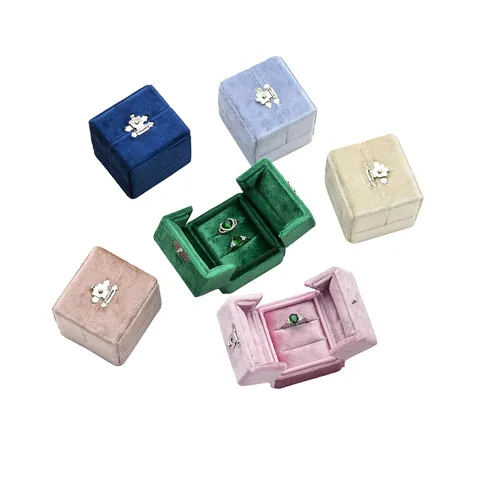 Samt Doppel Ringbox Öffnbare Schmuck Aufbewahrungsbox Luxus Ring Display Etui Mit Metallverschluss Für Hochzeit Geschenk Party