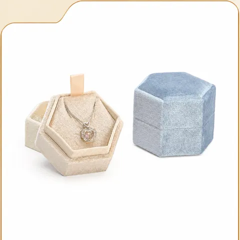 Portable Velvet Hexagon Necklace Box Jewelry Storage Case Travel Ring Display Box For Gift Packaging