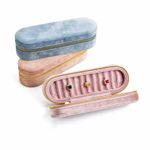 Draagbaar Fluwelen Sieradendoosje Mini Reizen Ring Opbergdoos Organizer Met Rits