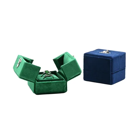 Samt Doppel Ringbox Öffnbare Schmuck Aufbewahrungsbox Luxus Ring Display Etui Mit Metallverschluss Für Hochzeit Geschenk Party